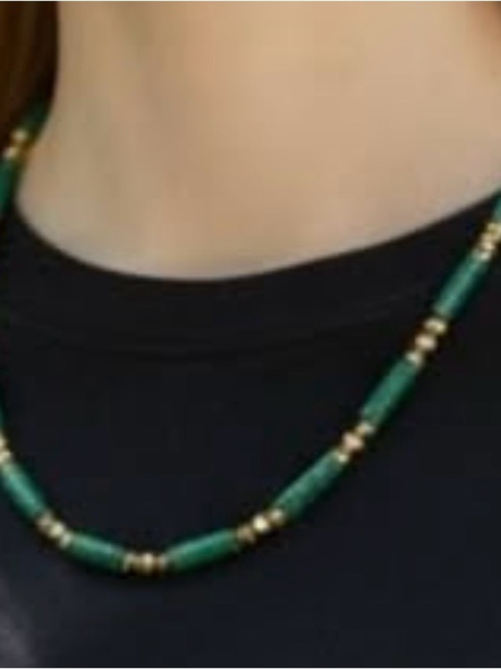 Green Bead Necklace with Gold Accent Stainless Steel #40
